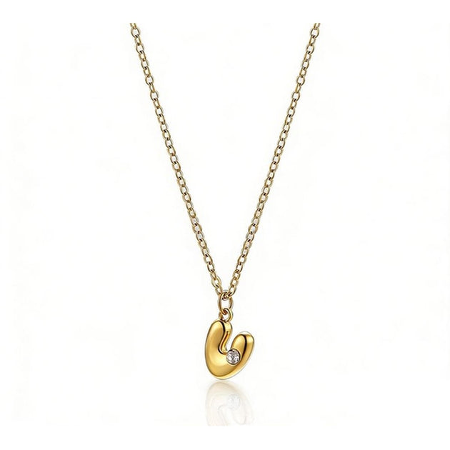Collar letra burbuja con circonita de acero inoxidable dorado - Keoki Shop