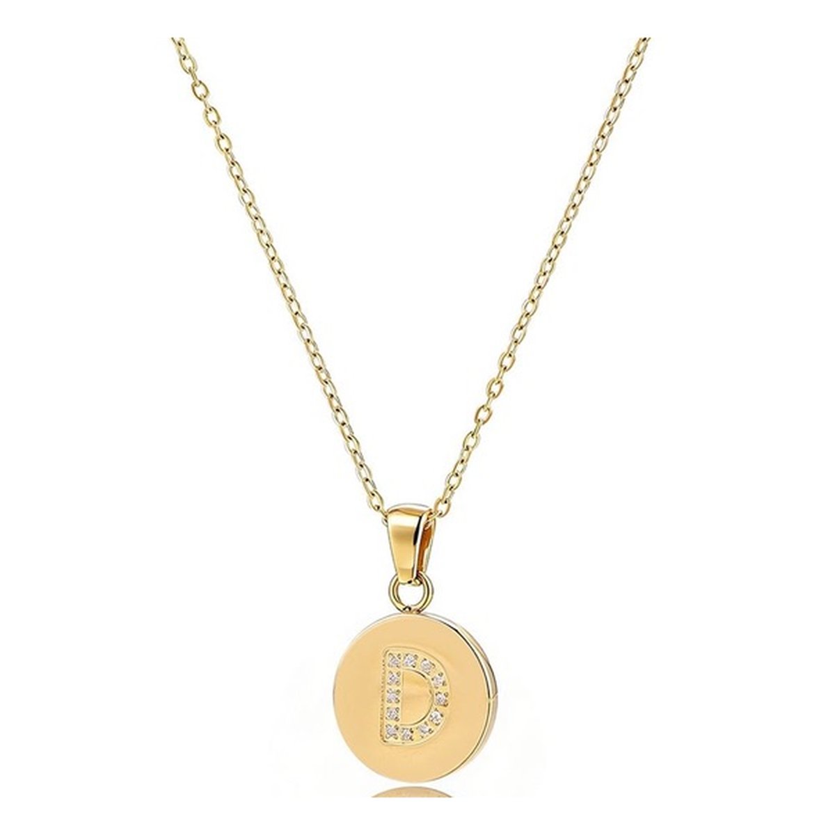 Collar medalla con inicial de circonitas de acero inoxidable dorado - Keoki Shop