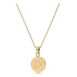 Collar medalla con inicial de circonitas de acero inoxidable dorado - Keoki Shop