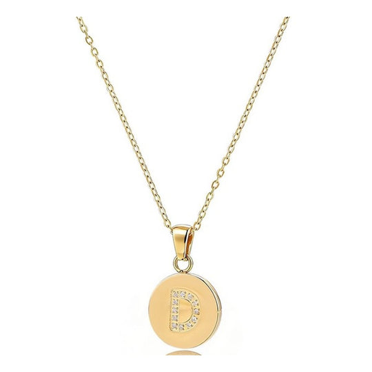 Collar medalla con inicial de circonitas de acero inoxidable dorado - Keoki Shop