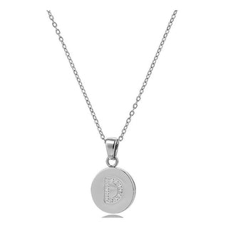 Collar medalla con inicial de circonitas de acero inoxidable plateado - Keoki Shop
