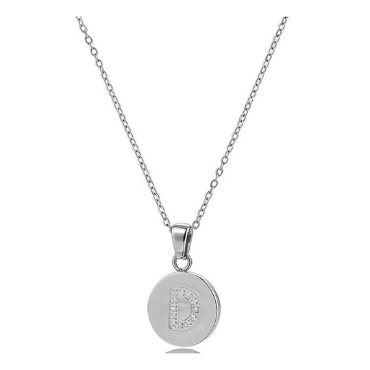 Collar medalla con inicial de circonitas de acero inoxidable plateado - Keoki Shop