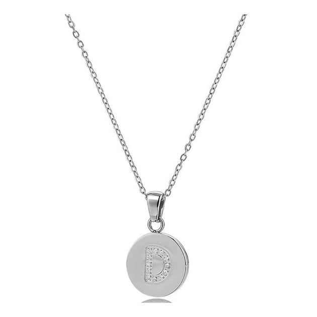 Collar medalla con inicial de circonitas de acero inoxidable plateado - Keoki Shop