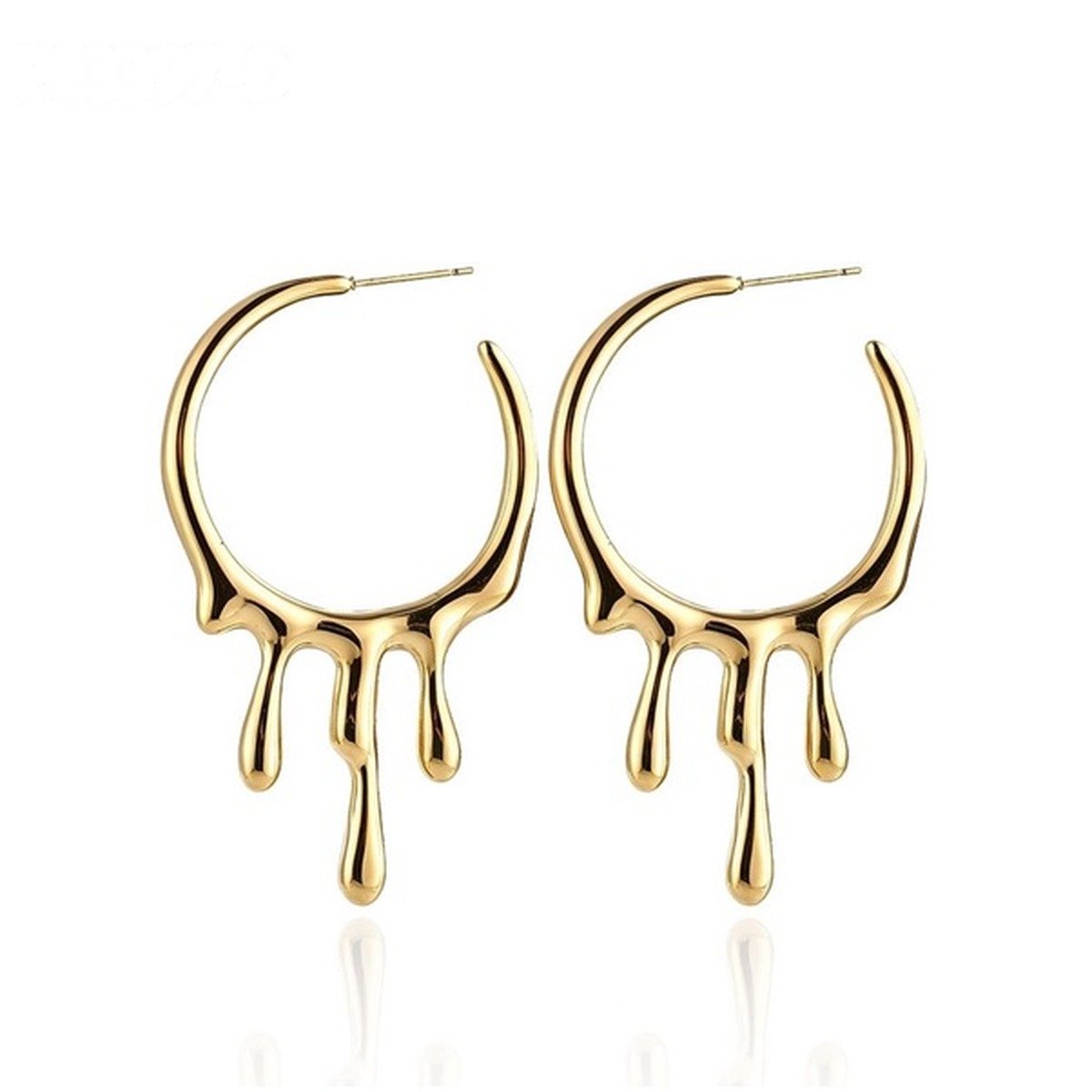 Pendientes de aro efecto derretido de acero inoxidable dorado - Keoki Shop