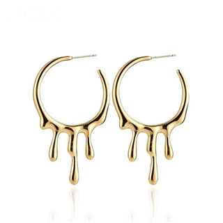 Pendientes de aro efecto derretido de acero inoxidable dorado - Keoki Shop