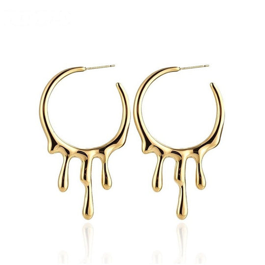 Pendientes de aro efecto derretido de acero inoxidable dorado - Keoki Shop
