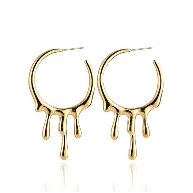 Pendientes de aro efecto derretido de acero inoxidable dorado - Keoki Shop
