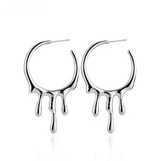 Pendientes de aro efecto derretido de acero inoxidable plateado - Keoki Shop